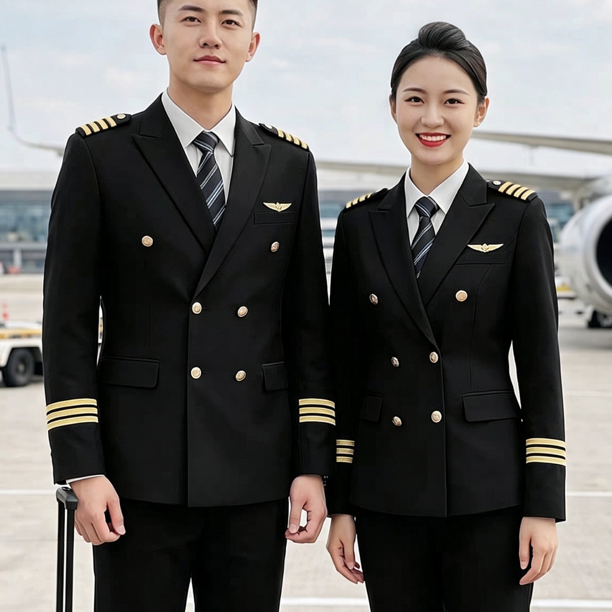 Captain, Pilot, Flight Attendant Uniforms, Men's and Women's Workwear, Professional Performance Clothing, Double-Breasted Suit, Workwear