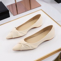 531-22 Wind Style One Step Step Shoes Show Thinning and Inner Height Increase Women's Shoes Pointed Shallow Mouth Flat Heel Shoes Bow Fold Single Shoes