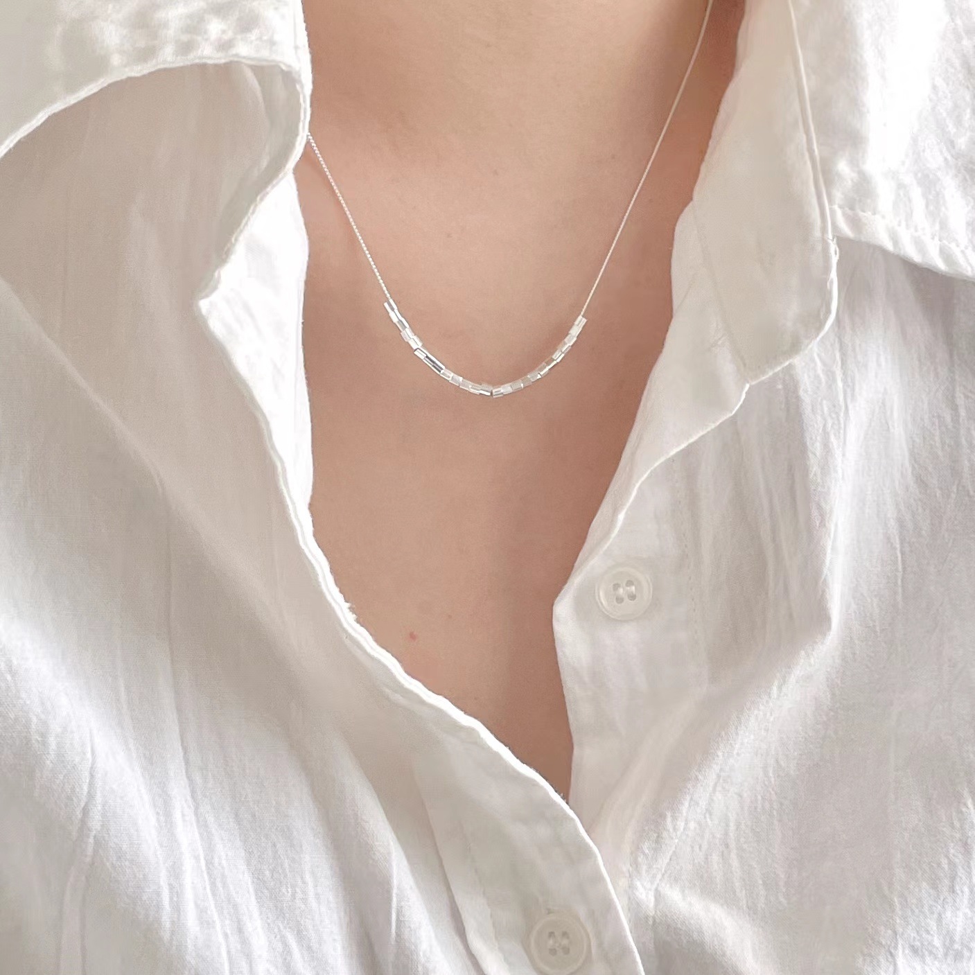 5g Weight Necklace Classification 925 Sterling Silver Curb Chain Square Necklace