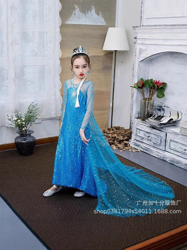 外国貿易クロスボーダーアナと雪の女王の正規版の女の子の艾莎の王女のスカートの夏の愛莎のワンピースの子供の誕生日のドレス|undefined