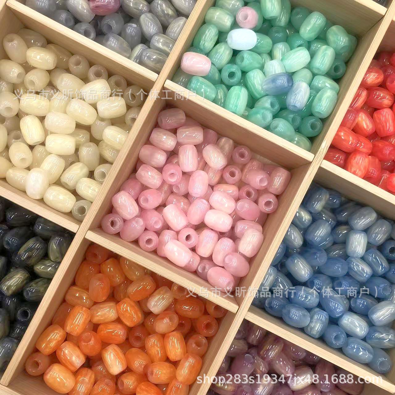 新款12*16mm树脂细闪鎏金大孔桶珠DIY手串服饰绳扣头饰鞋扣饰配件