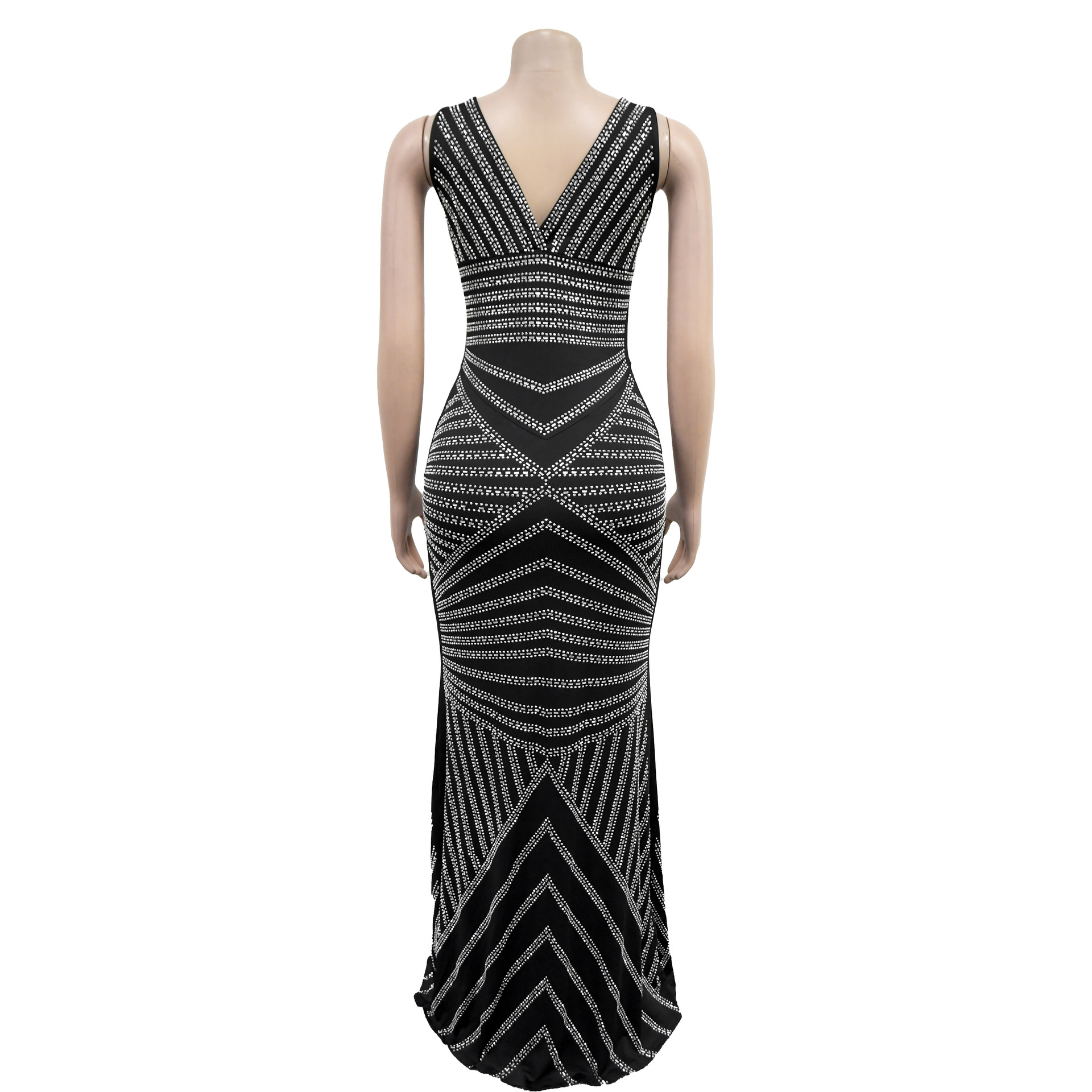 Women Wear Sleeveless Rhinestone Dress Maxi Dress