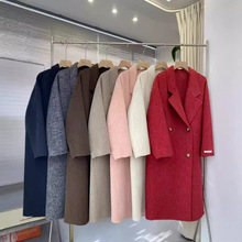 高端欧货秋冬双排扣过膝欧美风西装领中长款澳洲羊毛双面羊绒大衣