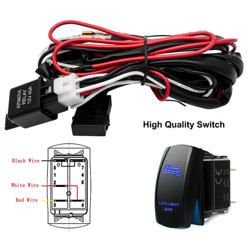 汽车改装12/24V通用雾灯开关线束40A大功率LED长条灯工作灯开关线