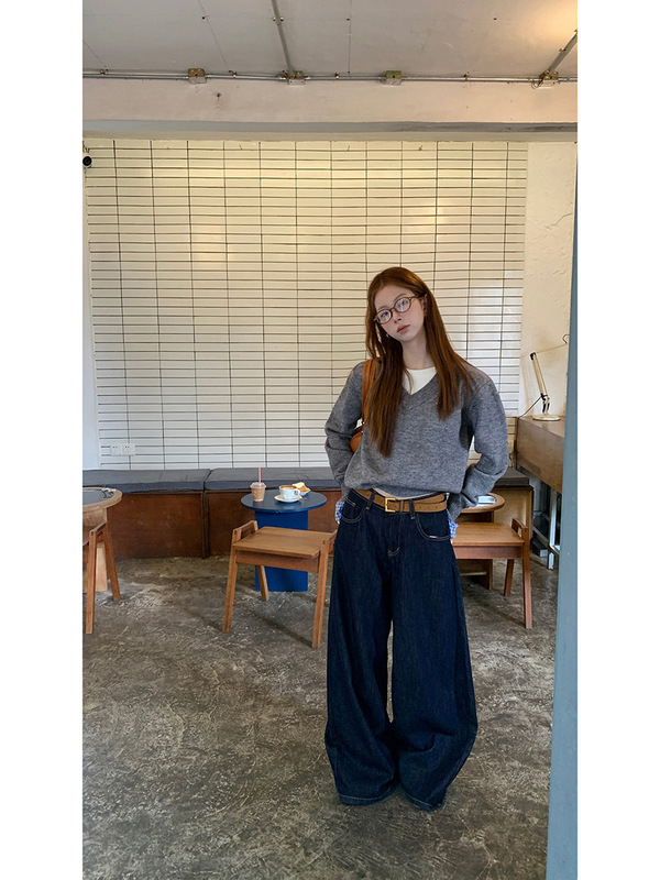 红人馆慵懒风毛衣女秋季穿搭内搭打底长袖上衣宽松外套灰色针织衫|undefined