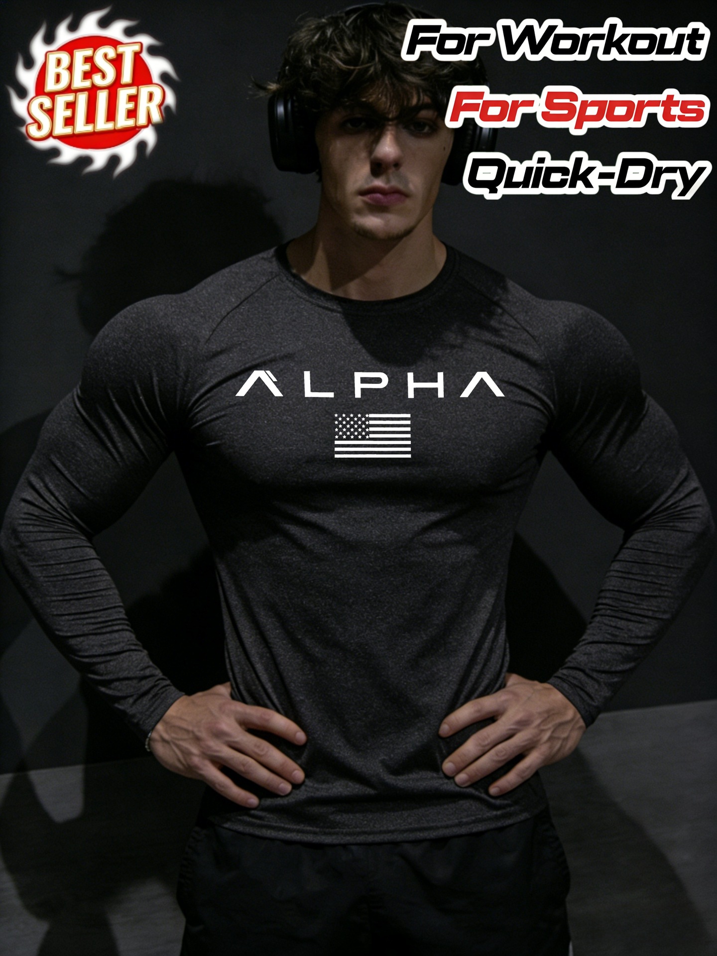 Men's Long Sleeved Sports Bodysuit Quick Drying Yoga Wear Top Tee_viptrois.com