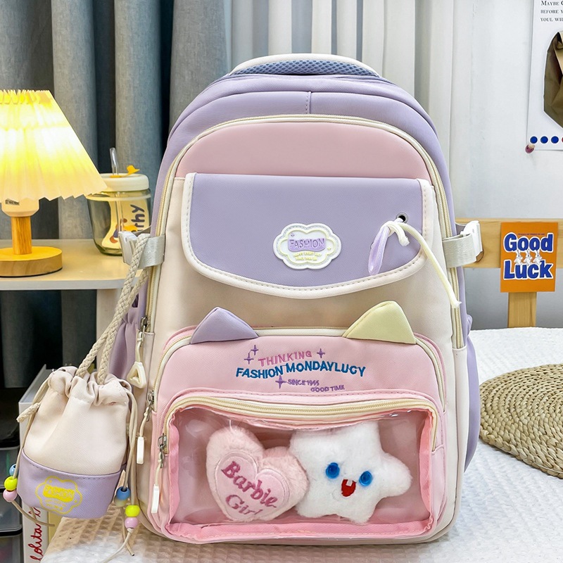 Bolsa de dolor transparente japonesa, mochila escolar ins, mochila de color de contraste para estudiantes de secundaria para niñas, mochila ligera y de gran capacidad para estudiantes