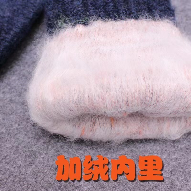 Cashmere gloves, double layered plush, thickened warm riding gloves, printed winter mohair, adult men and women