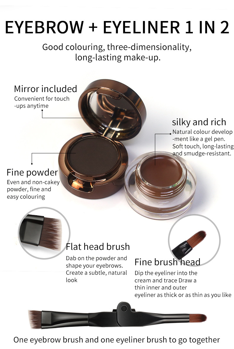 VIBELY's two-in-one eyeliner cream for foreign trade comes with a brush, is waterproof, sweat-proof, does not smudge, and is a natural eye contour cream that does not smudge undefined