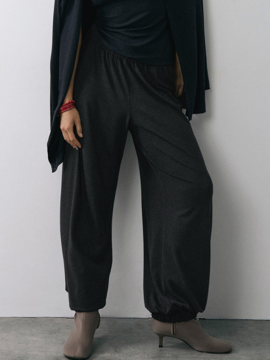 Pantalones transfronterizos Europa y Estados Unidos 2026 nuevos pantalones de otoño e invierno gris oscuro, cintura elástica, cintura suelta y caída, pies atados, ocio y estilo perezoso image 3
