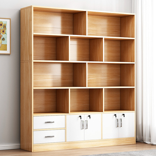 Bookcase floor-to-ceiling storage cabinet large-capacity storage cabinet wooden office file cabinet living room wall-mounted bookshelf