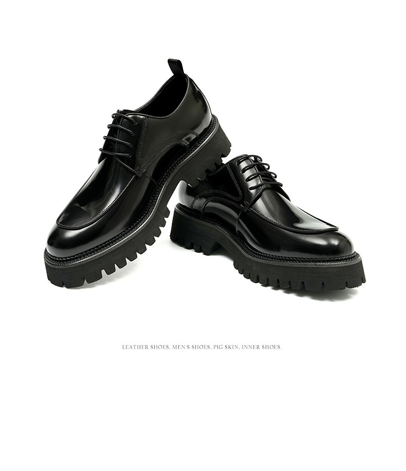 Thick-soled glossy leather shoes men's leather leather square toe British business casual Derby height increasing formal wear men's shoes Guangzhou sh_voghion.com