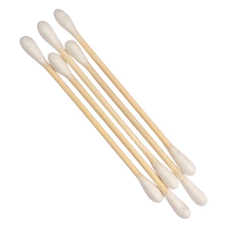 Maquillaje desechable al por mayor bastoncillo de algodón de doble cabeza en caja de limpieza multiusos palo de madera bastoncillo de algodón portátil 100/bolsa