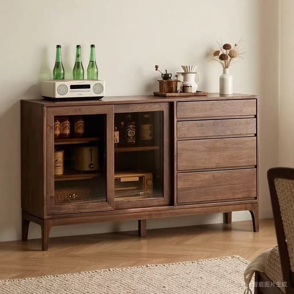 Wabi-Sabi Style Old Elm Living Room Sideboard Solid Wood Wall-Mounted Integrated Dining Room Storage Cabinet Antique Style Tea Storage Cabinet