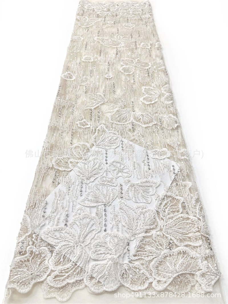 Fabricante nuevo fondo plano tubo de perlas bordado tela brillante vestido de boda vestido de cena tela de moda