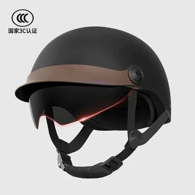 High-Looking Electric Vehicle Helmets for Men and Women, Summer Safety Helmets, Battery Motorcycle Sunshade, Lightweight Half Helmets (Motosiklet kaskı (dəbilqə)) - 3c-matte-black-new-style-hat-brim-sun-protection-inner-mirror-free-night-walking-reflective-signs-safety-guaranteed