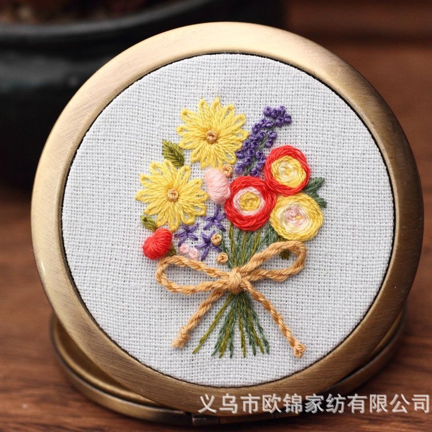 Oujin original hecho a mano tela/material paquete hecho a mano bordado espejo pequeño espejo DIY espejo cosmético