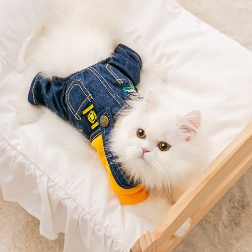 Bear jeans four-legged overalls thin winter Teddy Bichon Bear pet puppy clothes small dog autumn and winter