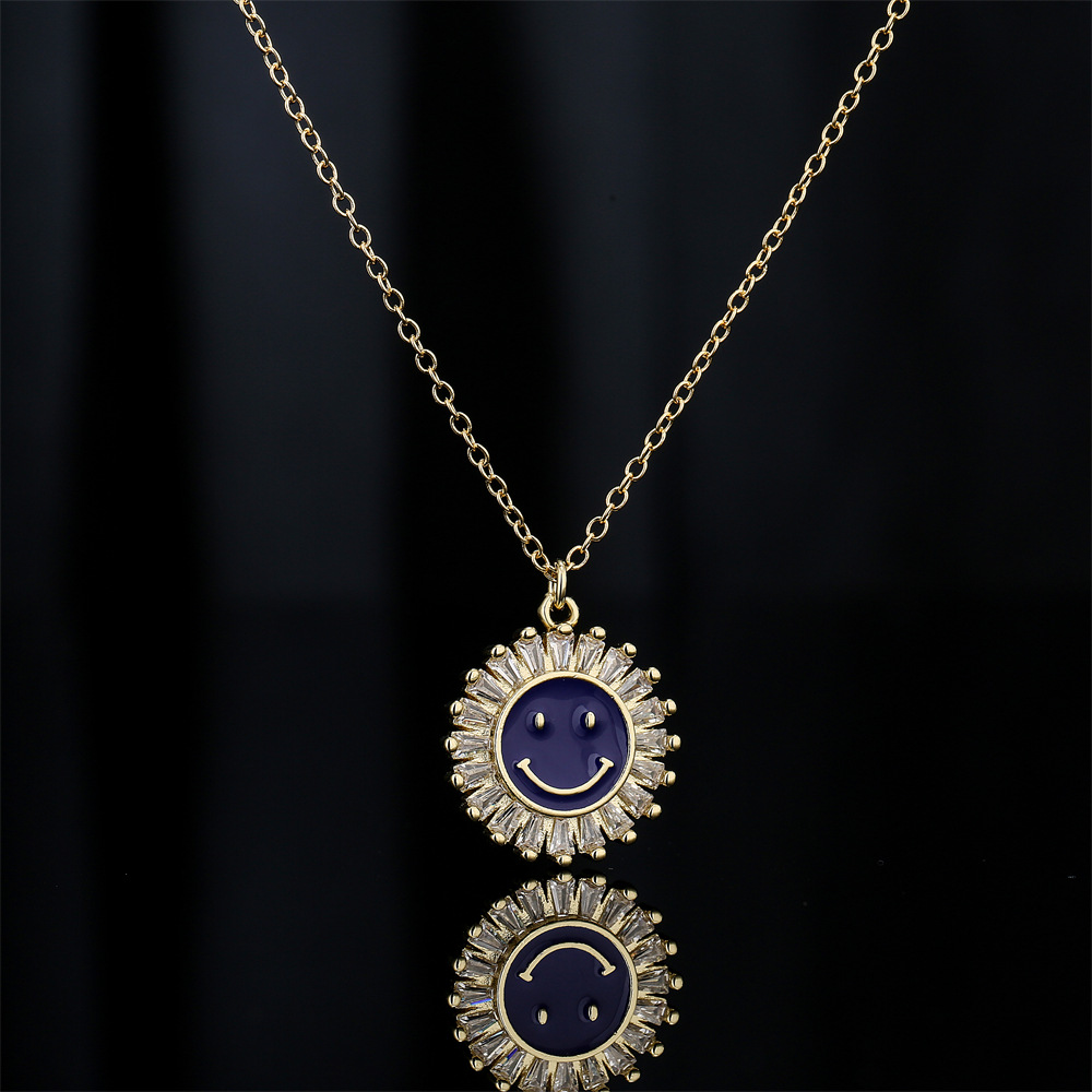 new drop oil sunflower smiley face pendant copper 18K gold necklace