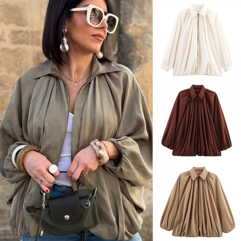 Za Aliexpress Popular Cross-Border European and American Style Women's Clothing American Style Puffy Sleeve Bomber Jacket Women's Jacket