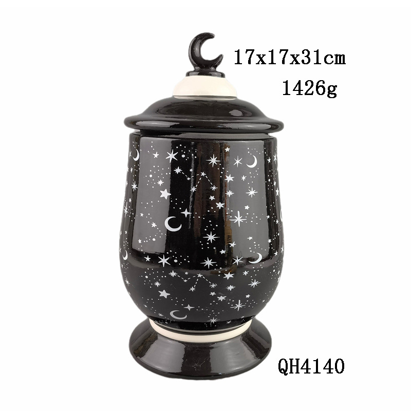 Estricta Selección de estilo europeo Halloween 3D alivio de cerámica sellada jarra de galletas grande negro tarro de almacenamiento de animales de dibujos animados