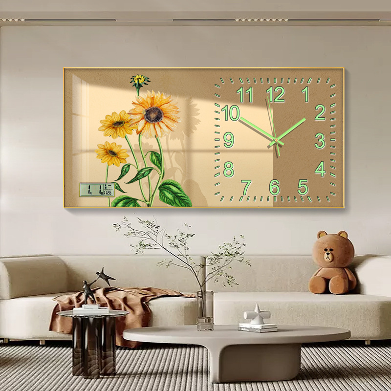 Crema estilo aleación de aluminio reloj moderno minimalista flor pintura decorativa Reloj de pared sofá Fondo pared pintura Reloj de pared
