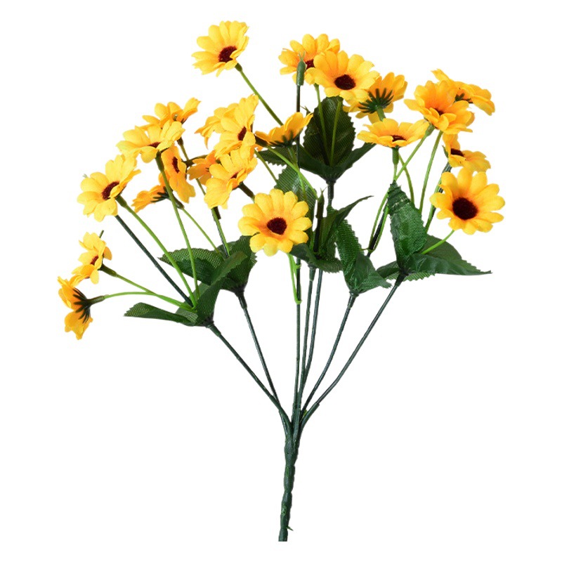 Artificial multi-cabeza girasol mango paquete hogar boda Hotel decoración girasol artificial ramo al por mayor