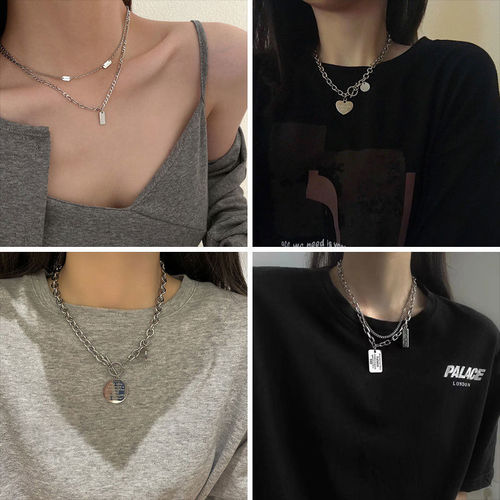 Korean Version Ins Trendy Titanium Steel Heart Pearl Necklace for Women Cool Style Versatile Clavicle Chain Unique Design Sister Chain