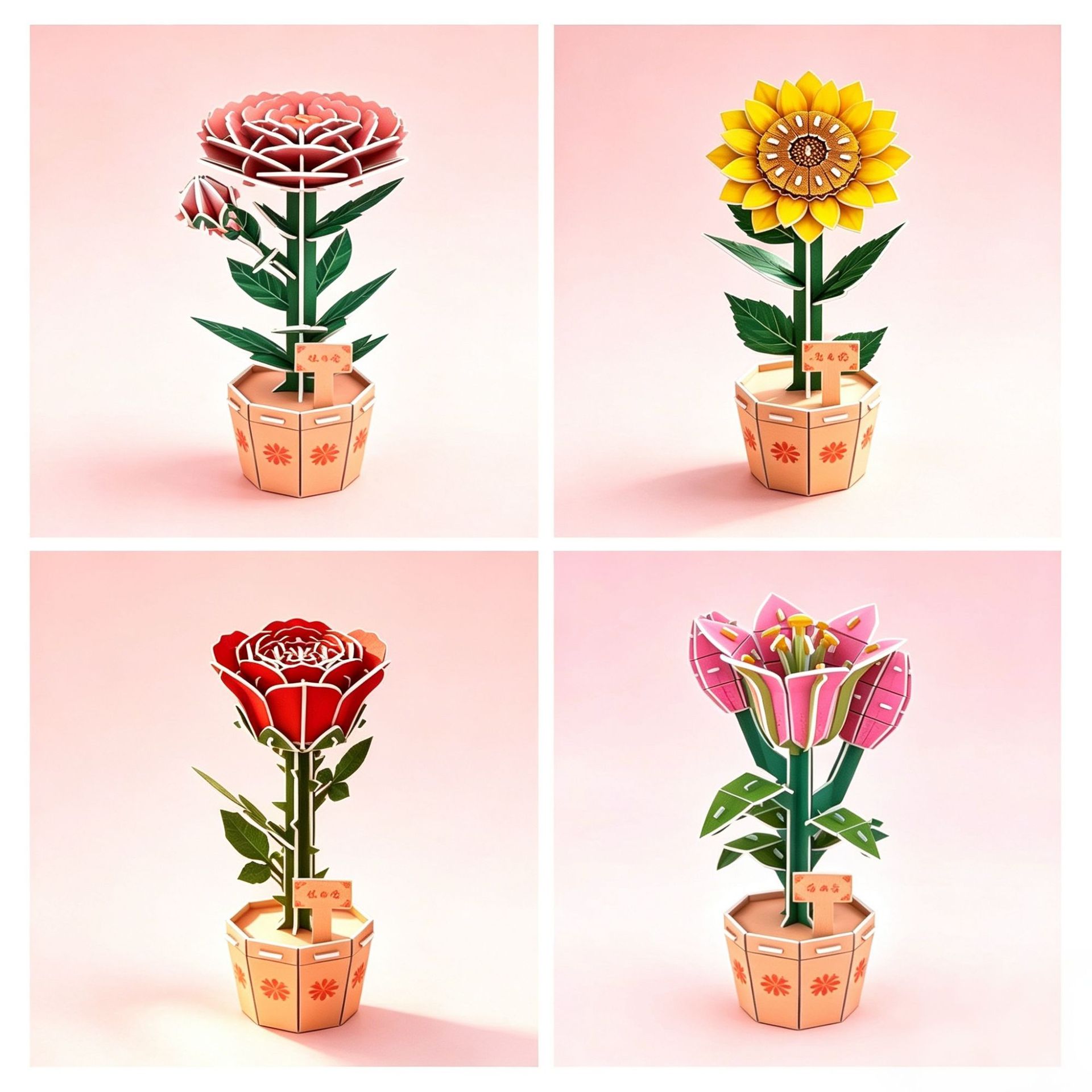 纸质3D立体拼图 百合向日葵玫瑰牡丹花卉拼装玩具厂家现货批发