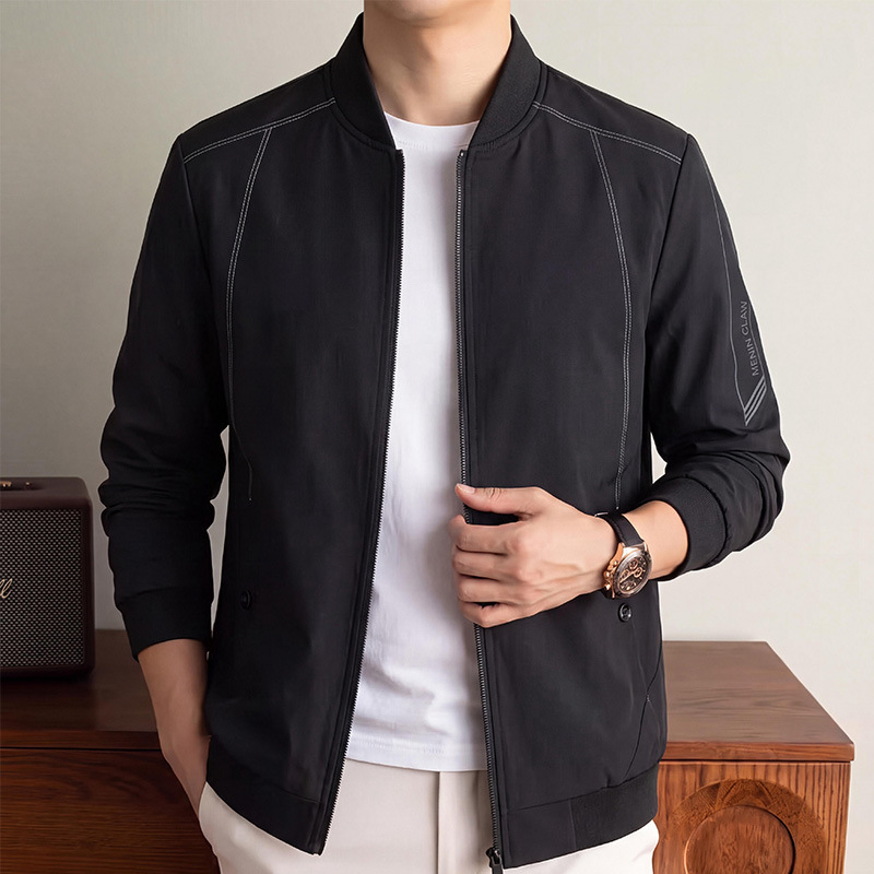 2026 Autumn New Comfortable Outdoor Casual Jacket with Stand Collar for Men, Versatile Casual Black Sun-Protective Sports Jacket