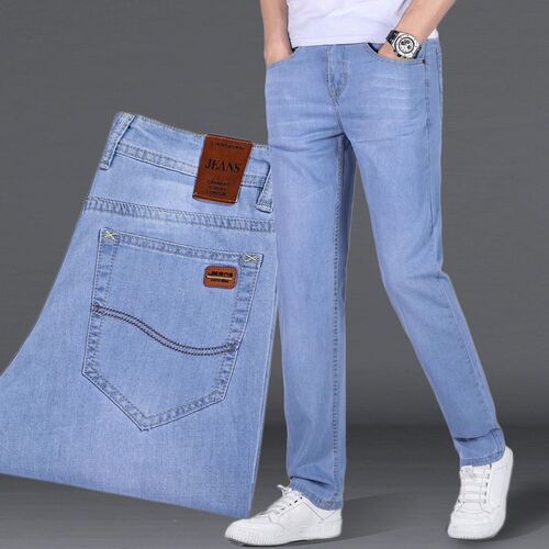 Mountainforce Light Blue Straight Leg Loose Fit Men's Casual Youthful Elastic High-End Blue Jeans