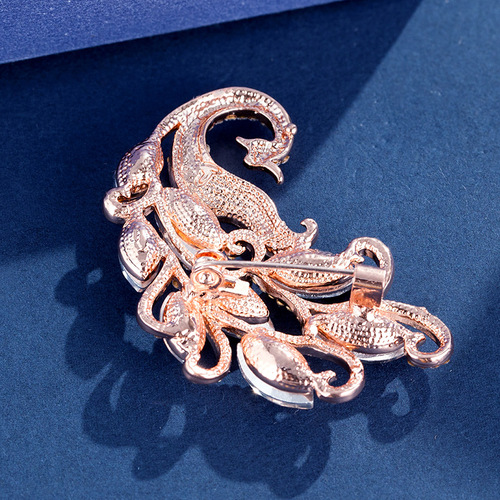 New Korean version of blue crystal phoenix brooch for women alloy diamond anti-exposure pin fashion corsage suit accessories