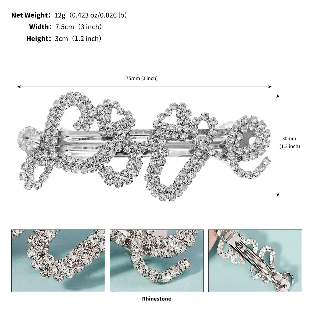 20g Weight Hair Clip Hair Accessories Type 1 Piece Quantity Banquet, Party Occasion Rhinestone Material Heart Shape, Bow Knot Pattern All Seasons Season Women's Gender Elegant, Shiny Style Elegant Shiny Women's Heart Shape Bow Knot Rhinestone Hair Clip 11