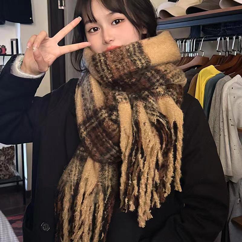 Melads neue Atmosphäre kariert ist vielseitig Frauen, mit einem Studentenschal mit vergrößerten Quasten und extra dick_voghion.com