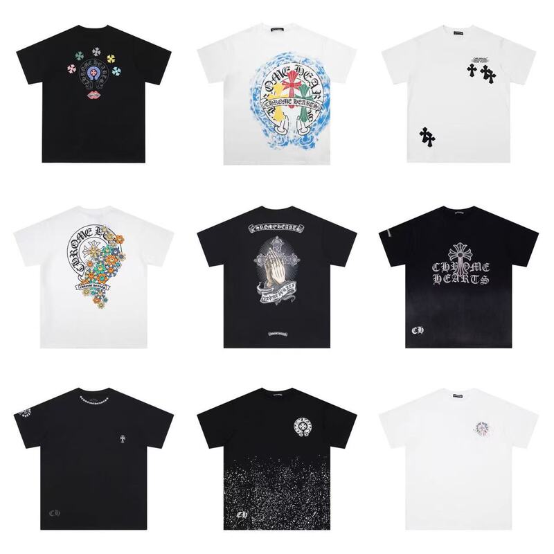 25S Chrome Hearts Large Horseshoe Cross Pattern Pure Cotton Casual Loose Fit Unisex Short-Sleeve T-Shirt 25S Chrome Hearts Large Horseshoe Cross Pattern Pure Cotton Casual Loose Fit Unisex Short-Sleeve T-Shirt