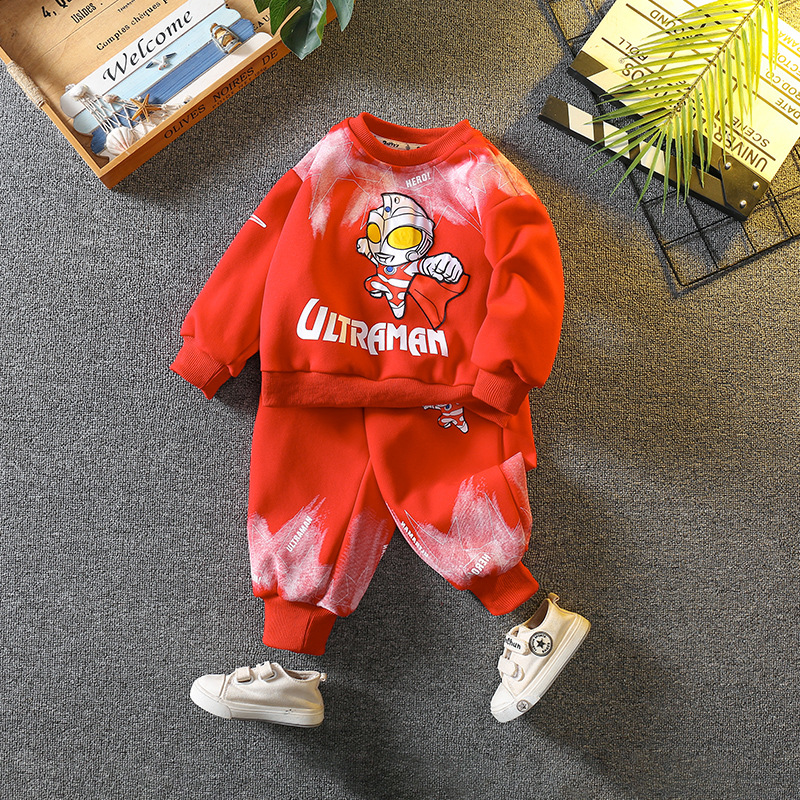 6097 Ultraman ropa traje de suéter para niños 2024 nuevo traje de dos piezas de otoño para niños de dibujos animados para bebés