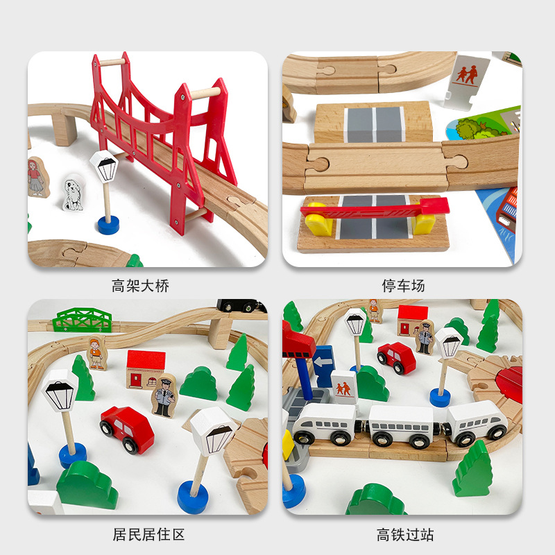 Tren de madera con tren eléctrico Juego de 100 piezas Tren de madera Juguetes educativos para niños y niñas