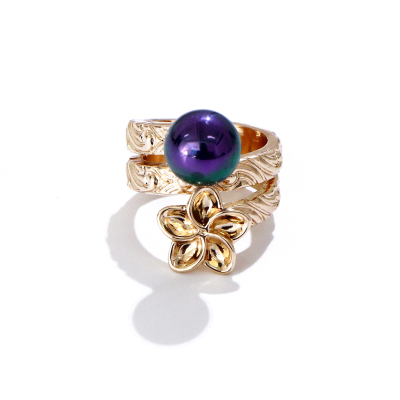Retro Flower Gold-plated Ring French Multi-layer Winding Color Pearl Alloy Ring display picture 14