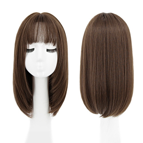 Korean style fashionable air bangs wig for women with long hair full headgear natural clavicle straight hair bob wig headgear