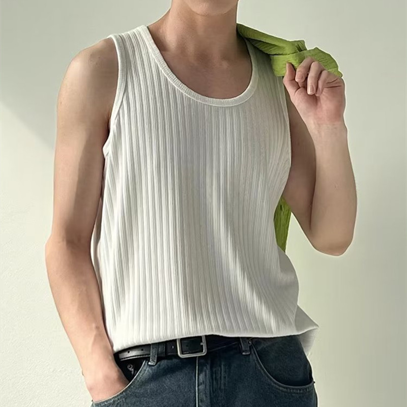 Casual Pure Color Thick Pit Strips Versatile Loose Vest for Men and Women Korean Style Summer Casual Undershirt Design Sleeveless T-Shirt