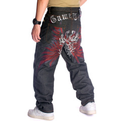 欧米風ファッションhiphopゆるいストレートスケートボードズボン刺繍街舞ヒップホップジーンズ男服プラスサイズ