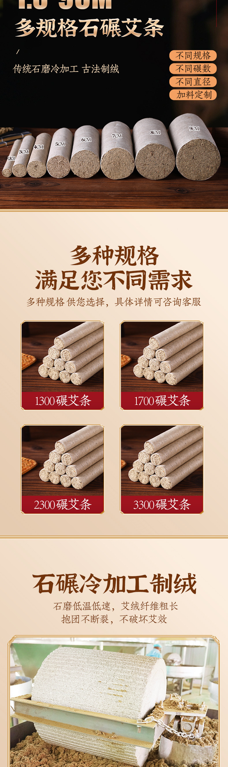 Three-Year Aged Pure Moxa Stick Ai Tiao 9x20cm Stone-Milled Mugwort Moxibustion Roll for Wellness Studio Use key features