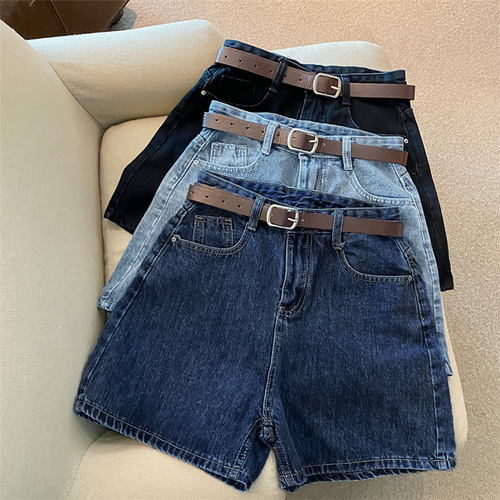 Women's denim shorts, summer new trendy Instagram-inspired, high-waisted, minimalist, slimming, loose-fitting, wide-leg, versatile A-line hot pants.