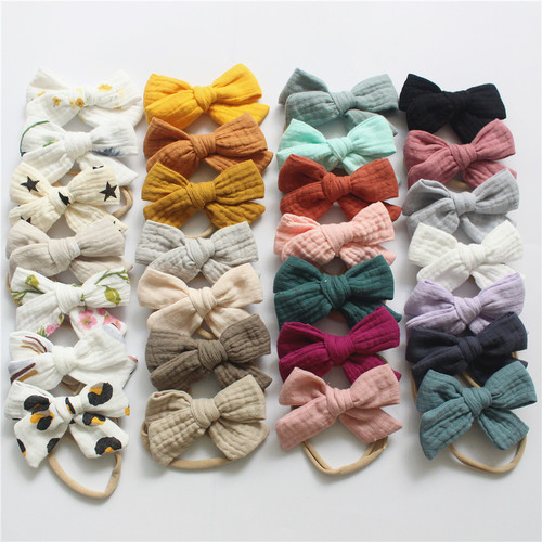Infant muslin cotton gauze bow headband for babies ultra-soft nylon dragon headband children's hair accessories multi-color