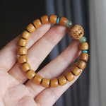 黄金木直切桶珠8mm手串龙头款 男女文玩念珠佛珠厂家批发