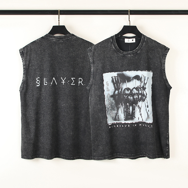 European and American fashion super killer band Slayer blockbuster vintage washed old sleeveless waistcoat European and American fashion super killer band Slayer blockbuster vintage washed old sleeveless waistcoat