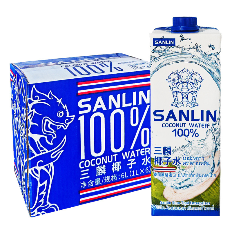 三麟100%椰子水1L*6瓶 泰国进口椰青果汁 非浓缩还原