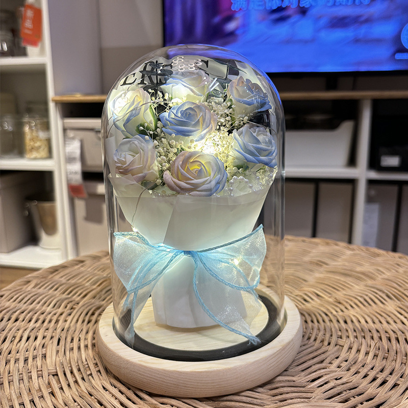 오루오지라 - 블루와 핑크 그라데이션 장미 7송이 - 선물가방 + 축하카드 + 배터리 [완제품 발송]