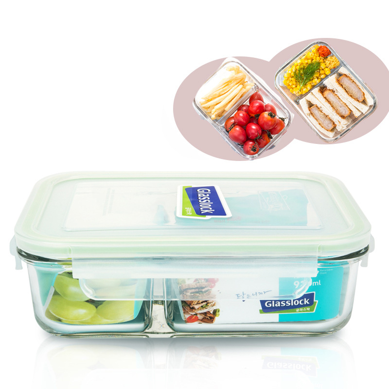 Korean imports Glasslock Separated/Compartment Glass Crisper Lunch box 670ml Lunch box Microwave Oven Refrigerator