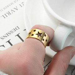 New Arrival Stainless Steel Women's Star-Shaped Wide Boyfriend Ring | Hollow Gold-Plated Stainless Steel Ring | Jewelry Thumb Accessory